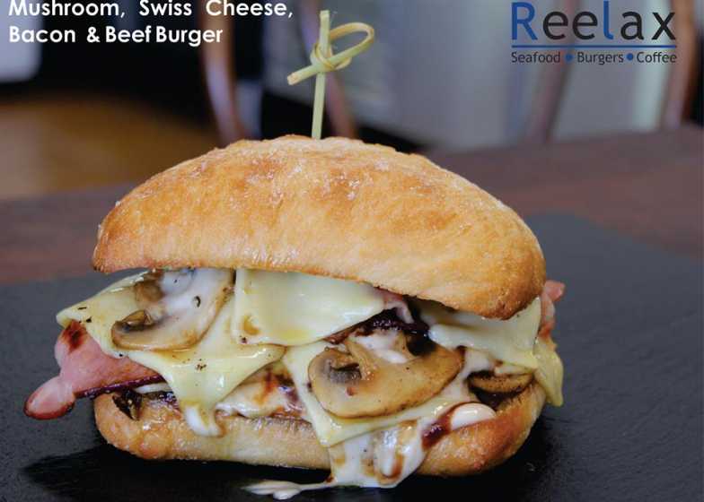Mushroom, Swiss Cheese, Bacon and Beef from Reelax Cafe